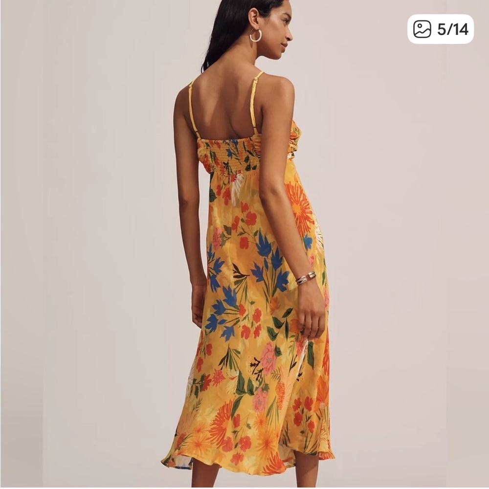 Anthropologie Yellow Floral Midi Dress - Picture 5 of 8